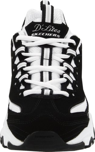 Skechers Sport Women's D'Lites Lace-Up Sneaker, Black/White, 8.5 M US