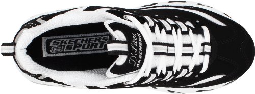 Skechers Sport Women's D'Lites Lace-Up Sneaker, Black/White, 8.5 M US