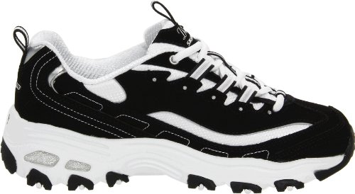 Skechers Sport Women's D'Lites Lace-Up Sneaker, Black/White, 8 M US