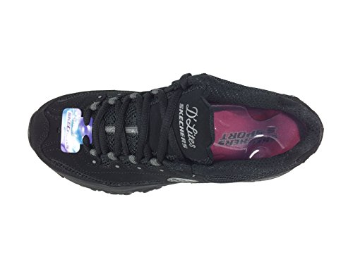 Skechers Women's D'Lites Original Lace-Up Sneaker, Black/Black, 7.5 M US