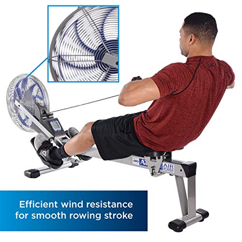 Stamina 35-1405 ATS Air Rower 1405 Rowing Machine, Air Resistance, LCD Fitness Monitor, Folding and Built-in Wheels, Chrome/Blue/Black