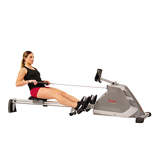 Sunny Health & Fitness Magnetic Rowing Machine Rower with Dual Resistance, Programmable Monitor, 300 LB Max Weight and Foldable Quiet Aluminum Slide Rail - SF-RW5854