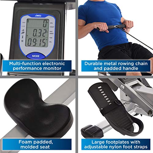 Stamina 35-1405 ATS Air Rower 1405 Rowing Machine, Air Resistance, LCD Fitness Monitor, Folding and Built-in Wheels, Chrome/Blue/Black