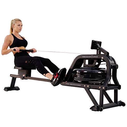 Sunny Health & Fitness Water Rowing Machine Rower + LCD Monitor: Time, Time/500M, Distance, Strokes, Total Strokes, Calories Burned and Scan with 250 LB Max Weight - Obsidian SF-RW5713