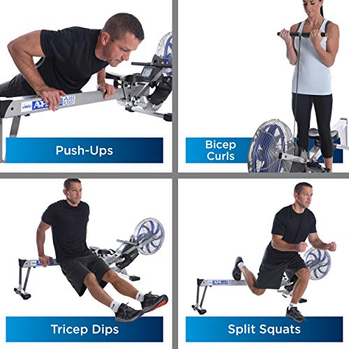 Stamina 35-1405 ATS Air Rower 1405 Rowing Machine, Air Resistance, LCD Fitness Monitor, Folding and Built-in Wheels, Chrome/Blue/Black