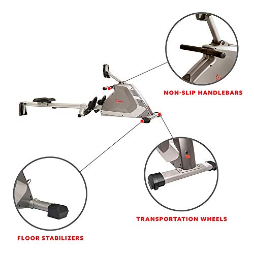 Sunny Health & Fitness Magnetic Rowing Machine Rower with Dual Resistance, Programmable Monitor, 300 LB Max Weight and Foldable Quiet Aluminum Slide Rail - SF-RW5854