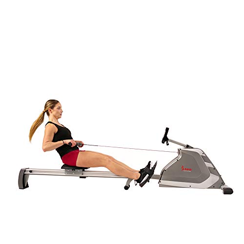 Sunny Health & Fitness Magnetic Rowing Machine Rower with Dual Resistance, Programmable Monitor, 300 LB Max Weight and Foldable Quiet Aluminum Slide Rail - SF-RW5854