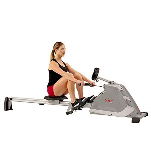 Sunny Health & Fitness Magnetic Rowing Machine Rower with Dual Resistance, Programmable Monitor, 300 LB Max Weight and Foldable Quiet Aluminum Slide Rail - SF-RW5854