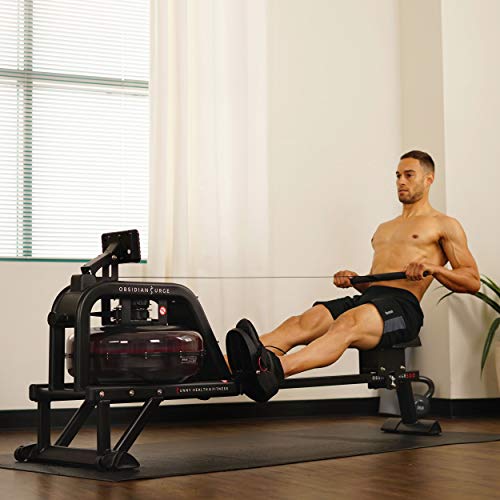 Sunny Health & Fitness Water Rowing Machine Rower + LCD Monitor: Time, Time/500M, Distance, Strokes, Total Strokes, Calories Burned and Scan with 250 LB Max Weight - Obsidian SF-RW5713