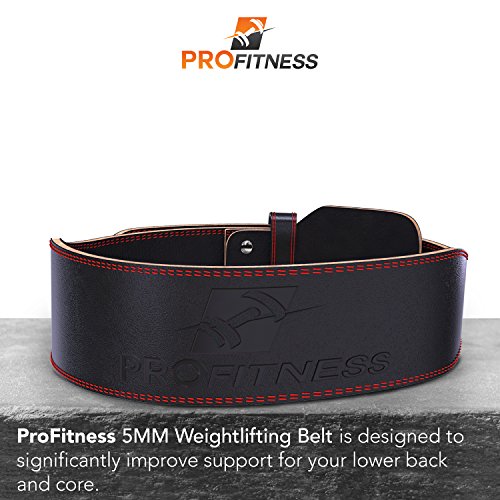 ProFitness Weight Lifting Belt (4 Inchs Wide) - Comfortable & Durable Pre Broken-in Genuine Leather - Great Lower Back & Lumbar Support for Squats, Deadlifts, Gym Workouts - for Men & Women