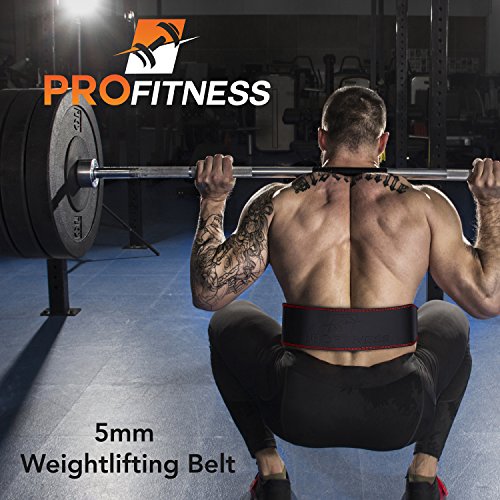 ProFitness Weight Lifting Belt (4 Inchs Wide) - Comfortable & Durable Pre Broken-in Genuine Leather - Great Lower Back & Lumbar Support for Squats, Deadlifts, Gym Workouts - for Men & Women
