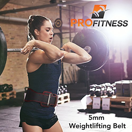 ProFitness Weight Lifting Belt (4 Inchs Wide) - Comfortable & Durable Pre Broken-in Genuine Leather - Great Lower Back & Lumbar Support for Squats, Deadlifts, Gym Workouts - for Men & Women