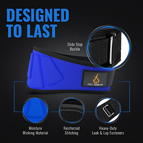 Fire Team Fit Weightlifting Belt, Weight Belt, Weight Lifting Belt for Men and Women, 6 Inch, Back Support for Lifting, Squat and Deadlifting Workout Belt (Blue, 38" - 43" Around Navel, Large)