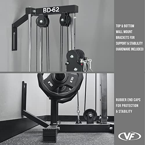Valor Fitness BD-62 Wall Mount Cable Station with Adjustable Dual Pulley System and Strap Handles for Functional Home Gym