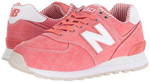 New Balance Women's 574 V2 Beach Chambray Sneaker, Spiced Coral/White, 8
