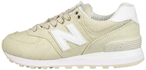 New Balance Women's 574 V2 Beach Chambray Sneaker, Moonbeam/White, 7.5