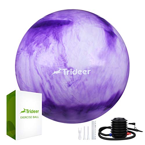 Trideer Exercise Ball (Multiple Color), Yoga Ball, Birthing Ball with Quick Pump, Anti-Burst & Extra Thick, Heavy Duty Ball Chair, Stability Ball Supports 2200lbs (B#Purple&White, XL (68-75cm))