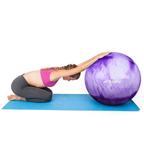 Trideer Exercise Ball (Multiple Color), Yoga Ball, Birthing Ball with Quick Pump, Anti-Burst & Extra Thick, Heavy Duty Ball Chair, Stability Ball Supports 2200lbs (B#Purple&White, XL (68-75cm))