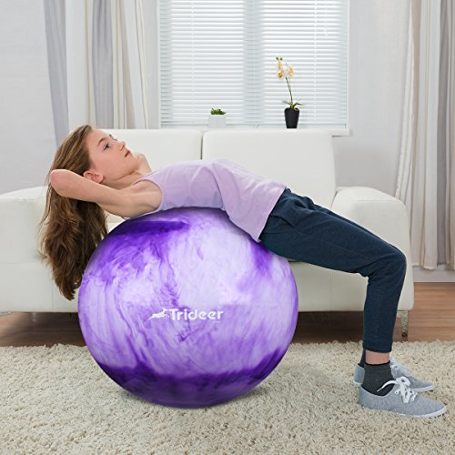 Trideer Exercise Ball (Multiple Color), Yoga Ball, Birthing Ball with Quick Pump, Anti-Burst & Extra Thick, Heavy Duty Ball Chair, Stability Ball Supports 2200lbs (B#Purple&White, XL (68-75cm))