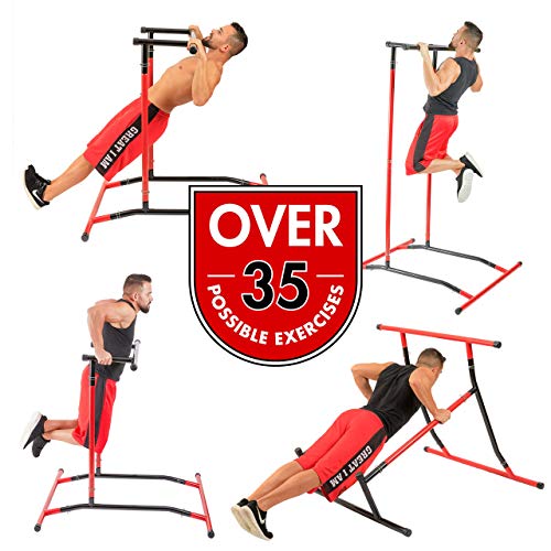 GoBeast Pull Up Bar Free Standing Dip Station - Portable Power Tower Home Gym Equipment With 3 Resistance Bands, Storage Bag And Downloadable Exercise Manual, Red Black