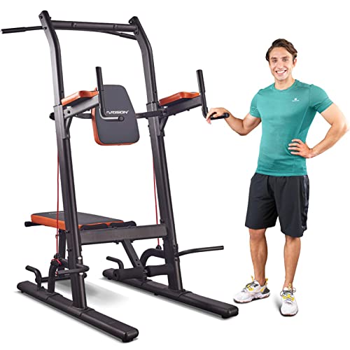 HARISON Power Tower Pull Up Dip Station with Bench Home Gym Exercise Equipment, Dip Stands, Pull Up Bars, Push Up Bars, VKR, Chin Ups for Strength Training Workout