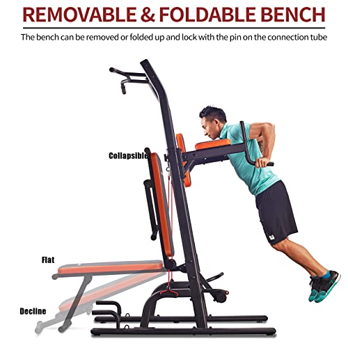 HARISON Power Tower Pull Up Dip Station with Bench Home Gym Exercise Equipment, Dip Stands, Pull Up Bars, Push Up Bars, VKR, Chin Ups for Strength Training Workout