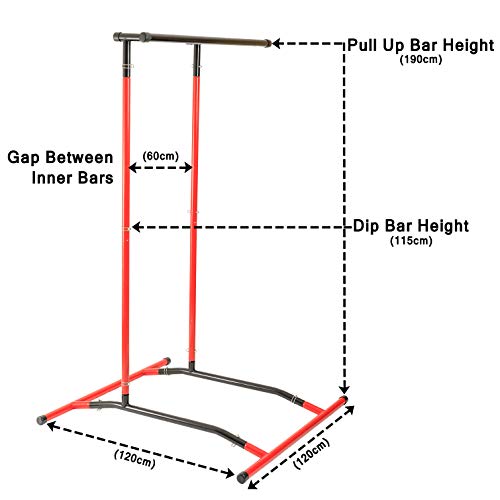 GoBeast Pull Up Bar Free Standing Dip Station - Portable Power Tower Home Gym Equipment With 3 Resistance Bands, Storage Bag And Downloadable Exercise Manual, Red Black
