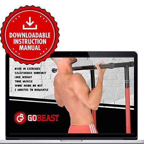 GoBeast Pull Up Bar Free Standing Dip Station - Portable Power Tower Home Gym Equipment With 3 Resistance Bands, Storage Bag And Downloadable Exercise Manual, Red Black