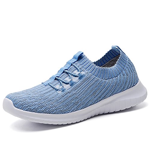 TIOSEBON Women's Lightweight Casual Walking Athletic Shoes Breathable Running Slip-On Sneakers for Jogging Workout 8.5 US Light Blue