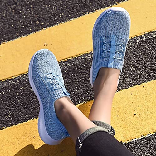 TIOSEBON Women's Lightweight Casual Walking Athletic Shoes Breathable Running Slip-On Sneakers for Jogging Workout 8.5 US Light Blue