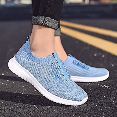 TIOSEBON Women's Lightweight Casual Walking Athletic Shoes Breathable Running Slip-On Sneakers for Jogging Workout 8.5 US Light Blue