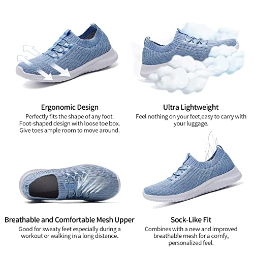 TIOSEBON Women's Lightweight Casual Walking Athletic Shoes Breathable Running Slip-On Sneakers for Jogging Workout 8.5 US Light Blue