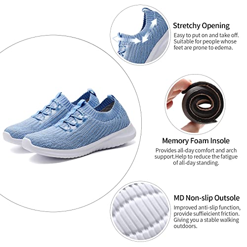TIOSEBON Women's Lightweight Casual Walking Athletic Shoes Breathable Running Slip-On Sneakers for Jogging Workout 8.5 US Light Blue
