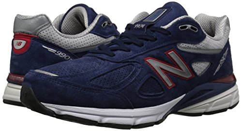 New Balance Men's Made 990 V4 Sneaker, Blue/Pigment Red, 9 D US