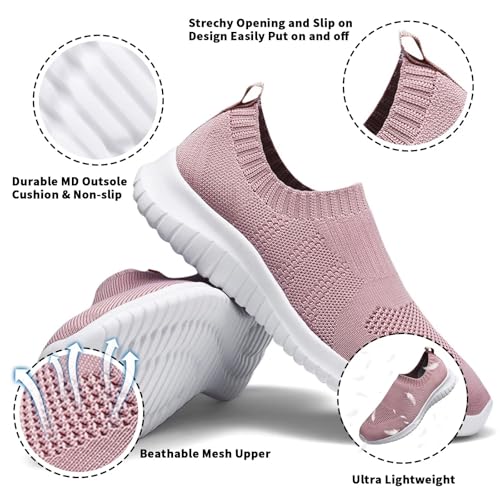 konhill Women's Walking Tennis Shoes - Lightweight Athletic Casual Gym Slip on Sneakers 10 US Mauve