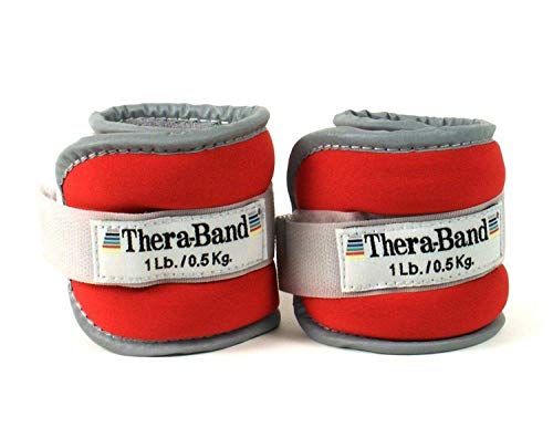 TheraBand Ankle Weights, Comfort Fit Wrist & Ankle Cuff Weight Set, Adjustable Walking Weights for Cardio, Home Workout, Ankle Strengthening & Physical Therapy, Red, 1 lb. Each, Set of 2, 2 Pounds