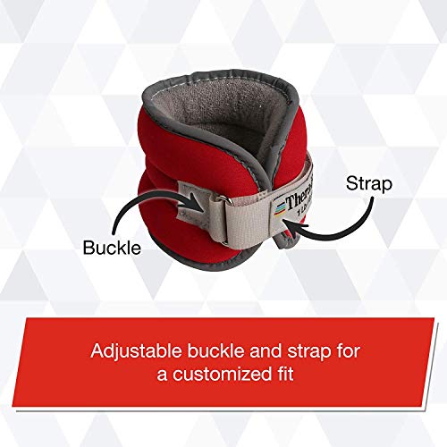 TheraBand Ankle Weights, Comfort Fit Wrist & Ankle Cuff Weight Set, Adjustable Walking Weights for Cardio, Home Workout, Ankle Strengthening & Physical Therapy, Red, 1 lb. Each, Set of 2, 2 Pounds