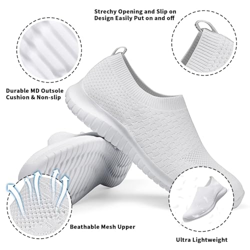 konhill Women's Walking Tennis Shoes - Lightweight Athletic Casual Gym Slip on Sneakers 5 US White