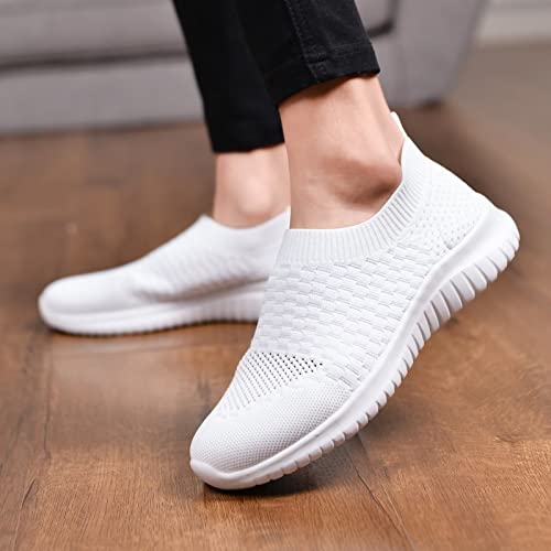 konhill Women's Walking Tennis Shoes - Lightweight Athletic Casual Gym Slip on Sneakers 5 US White