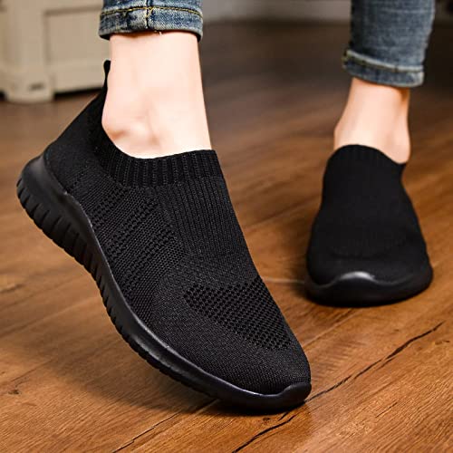 konhill Women's Walking Tennis Shoes - Lightweight Athletic Casual Gym Slip on Sneakers 6 US All Black, Label 36