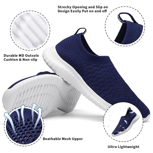 konhill Women's Walking Tennis Shoes - Lightweight Athletic Casual Gym Slip on Sneakers 5 US Navy
