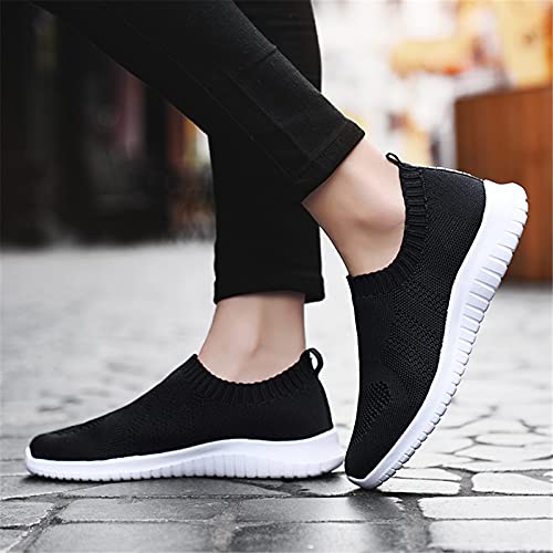 konhill Women's Walking Tennis Shoes - Lightweight Athletic Casual Gym Slip on Sneakers 6 US All Black, Label 36