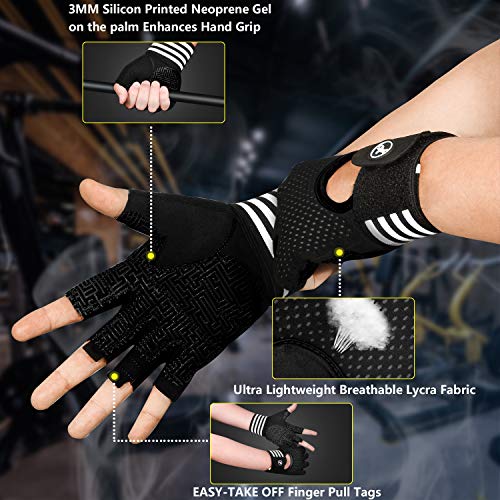 MOREOK Workout Gloves for Men Women, Weight Lifting Gloves Barehands Gloves Crossfit Gloves Ventilated Workout Gloves, Exercise Gloves with Wrist Wrap Support MK1001-Black-L