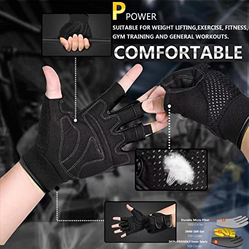 MOREOK Workout Gloves Gym Gloves for Men/Women, [3MM Gel Pads] [3/4 Finger Fitness Gloves] Weight Lifting Gloves Training Gloves for Exercise/Fitness/Cycling-Black-M