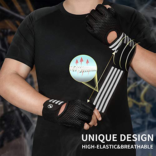 MOREOK Workout Gloves for Men Women, Weight Lifting Gloves Barehands Gloves Crossfit Gloves Ventilated Workout Gloves, Exercise Gloves with Wrist Wrap Support MK1001-Black-L