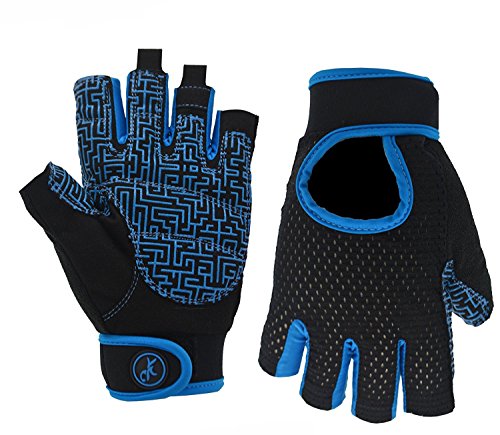 MOREOK Workout Gloves for Men Women, Weight Lifting Gloves Barehands Gloves Crossfit Gloves Ventilated Workout Gloves, Exercise Gloves with Wrist Wrap Support MK100-Blue-L