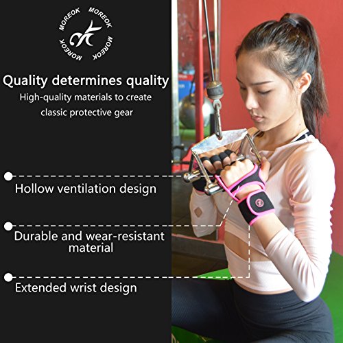 MOREOK Lightweighted Workout Gloves, Breathable Gym Gloves with Full Anti-Slip Palm Protection and Adjustable Strap Exercise Gloves for Woman and Man (Black, M)