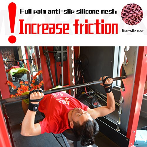 MOREOK Lightweighted Workout Gloves, Breathable Gym Gloves with Full Anti-Slip Palm Protection and Adjustable Strap Exercise Gloves for Woman and Man (Black, M)