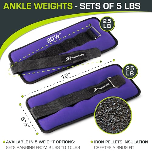 ProsourceFit Ankle Wrist Weights 2.5 lb- Purple, ps-1233-aw-purple
