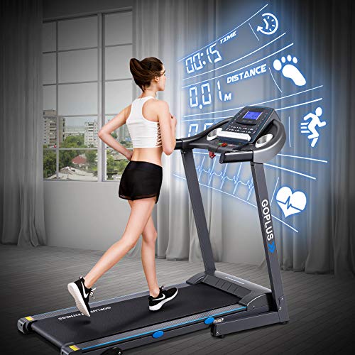 Goplus 2.25HP Electric Folding Treadmill with Incline, Walking Running Jogging Fitness Machine with Blue Backlit LCD Display for Home & Gym Cardio Fitness (Black Jaguar ?)